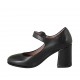 Decolté da donna con cinturino in pelle nera tacco grosso 7 - Misure disponibili: 32, 33, 42, 43, 44, 45