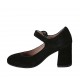 Woman's strap pump in black suede block heel 7 - Available sizes:  32, 33, 34, 43, 44, 45