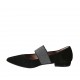 Bailerina puntiaguda para mujer con elastico brillante en gamuza negra tacon 1 - Tallas disponibles:  33, 34, 43, 44, 45