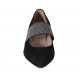 Bailerina puntiaguda para mujer con elastico brillante en gamuza negra tacon 1 - Tallas disponibles:  33, 34, 43, 44, 45