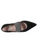 Bailerina puntiaguda para mujer con elastico brillante en gamuza negra tacon 1 - Tallas disponibles:  33, 34, 43, 44, 45