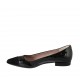 Woman's pointy ballerina shoe in black patent leather and suede heel 1