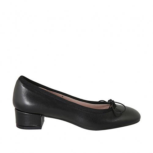 Escarpin de femmes avec noeud en cuir noir talon 3 - Pointures disponibles:  33, 42, 43, 44, 45