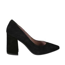 Decolté a punta da donna in camoscio color nero tacco 8 - Misure disponibili: 32, 33, 34, 42, 43, 44, 45