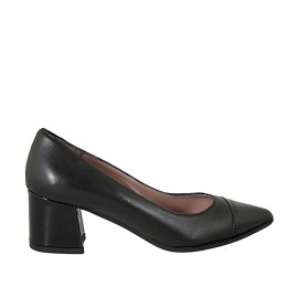 Zapato de salon para mujer en piel y charol negro tacon 5 - Tallas disponibles:  32, 33, 34, 42, 43, 44, 45