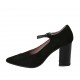 Zapato de salón para mujer con cinturon en gamuza y piel imprimida negra tacon 8 - Tallas disponibles:  32, 33, 34, 42, 43, 44, 45