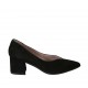 Woman's pointy pump shoe with V-cut in black suede block heel 5 - Available sizes:  32, 33, 34, 42, 43, 44, 45