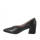Zapato de salon a puntera a V para mujer en piel negra con tacon cuadrado 5 - Tallas disponibles:  32, 33, 34, 42, 43, 44, 45
