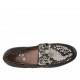 Woman's mocassin in black and printed leather with accessory heel 1
