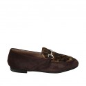Women's loafer with accessory in brown suede and spotted fur leather heel 1