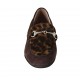Damenmokassin mit Accessoire aus braunem Wild- und gemustertem Pelzstoff Absatz 1 - Verfügbare Größen:  33, 43, 45
