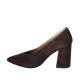 Women's pointy pump shoe in brown suede and spotted fur leather heel 8