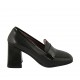 Woman's mocassin in black leather and patent leather heel 8 - Available sizes:  33, 34, 42, 43, 44, 45