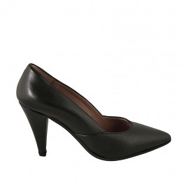 Escarpin à bout pointu en cuir noir talon 8 - Pointures disponibles:  32, 33, 34, 42, 43, 44, 45