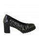 Decolté da donna in vernice nera e tessuto elasticizzato laminato stampato argento tacco 6 - Misure disponibili: 32, 33, 34, 42, 43, 44, 45