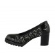 Decolté da donna in vernice nera e tessuto elasticizzato laminato stampato argento tacco 6 - Misure disponibili: 32, 33, 34, 42, 43, 44, 45
