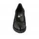 Woman's pump in black patent leather and silver laminated printed elastic fabric heel 6