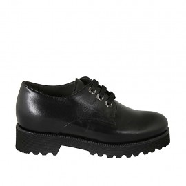 Scarpa derby stringata da donna in pelle liscia nera con plantare estraibile tacco 4 - Misure disponibili: 33, 43, 44, 45