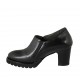 Zapato cerrado para mujer con elasticos y plantilla extraible en piel negra tacon 7 - Tallas disponibles:  32, 33, 34, 42, 43, 44, 45