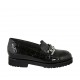 Woman's mocassin with accessory and removable insole in black printed patent leather heel 3