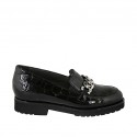 Woman's mocassin with accessory and removable insole in black printed patent leather heel 3