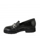Mocasín para mujer con accesorio y plantilla extraible en charol imprimido negro tacon 3 - Tallas disponibles:  34, 43, 44, 45