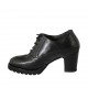 Scarpa stringata Oxford da donna con plantare estraibile e lavorazione a coda di rondine in pelle nera tacco 7 - Misure disponibili: 34, 42, 43, 44, 45