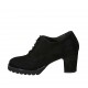 Scarpa stringata Oxford da donna con plantare estraibile e lavorazione a coda di rondine in camoscio nero tacco 7 - Misure disponibili: 32, 33, 34, 42, 43, 44, 45