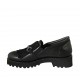 Mocasino para mujer en piel y gamuza negra con elasticos, flecos, cadena y plantilla extraible tacon 4 - Tallas disponibles:  34, 42, 43, 44, 45