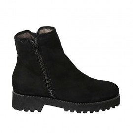 Woman's padded ankle boot in black suede with zippers and removable insole heel 4