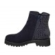 Damenstiefelette aus blauem bedrucktem Leder und Wildleder mit Reissverschlüssen und herausnehmbarer Innensohle Absatz 4 - Verfügbare Größen:  33, 34, 42, 43, 44, 45