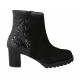 Woman's ankle boot with zipper and buttons in black suede and printed patent leather heel 6