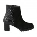 Botines para mujer con cremallera y botones en gamuza negra y charol estampado negro tacon 6
