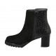 Woman's ankle boot with zipper and buttons in black suede and printed patent leather heel 6