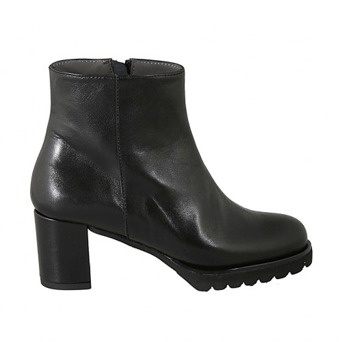 Damenstiefelette mit Reißverschluss aus schwarzem Leder Absatz 6 - Verfügbare Größen:  32, 33, 34, 43, 44, 45