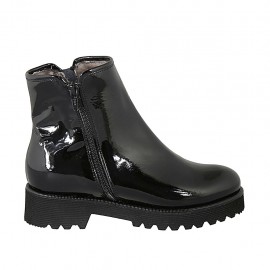 Gefütterte Damenstiefelette aus schwarzem Lackleder mit Reissverschlüssen und herausnehmbarer Innensohle Absatz 4 - Verfügbare Größen:  33, 34, 42, 43, 44, 45
