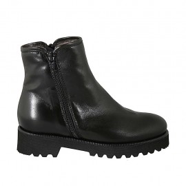 Stivaletto imbottito da donna in pelle nera con cerniere e plantare estraibile tacco 4 - Misure disponibili: 32, 33, 34, 42, 43, 44, 45