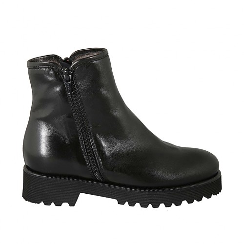 Gefütterte Damenstiefelette aus schwarzem Leder mit Reissverschlüssen und herausnehmbarer Innensohle Absatz 4 - Verfügbare Größen:  32, 33, 34, 42, 43, 44, 45
