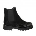 Damenstiefelette aus schwarzem Lack- und Wildleder mit Reissverschluss, Gummiband und herausnehmbarer Innensohle Absatz 4