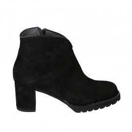 Stivaletto da donna con cerniera in camoscio di colore nero tacco 6 - Misure disponibili: 32, 33, 34, 42, 43, 44