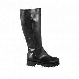 Bota para mujer con plantilla extraible y cremallera en piel negra tacon 4 - Tallas disponibles:  32, 33, 34, 42, 43, 44