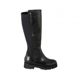 Botas para mujer con plantilla extraible y cremallera en piel y tejido elastico negro tacon 4 - Tallas disponibles:  33, 34, 42, 43, 44, 45