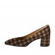 Zapato de salon a punta para mujer en gamuza escocésa marron y beis tacon 6 - Tallas disponibles:  33, 42, 43, 44, 45