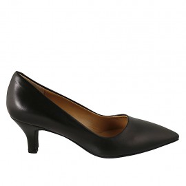 Decolté accollata a punta da donna in pelle nera tacco 5 - Misure disponibili: 31, 32, 33, 34, 43, 44