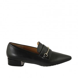 Woman's loafer with accessory in black leather heel 2 - Available sizes:  34, 42, 43, 44, 45