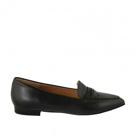Woman's pointy loafer in black leather heel 1 - Available sizes:  34, 42, 43, 44, 45