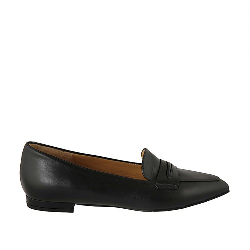 Mocasino a punta para mujer en piel negra tacon 1 - Tallas disponibles:  34, 42, 43, 44, 45