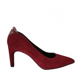 Decolté da donna in camoscio e pelle stampata bordeaux tacco 8 - Misure disponibili: 33, 34, 42, 43, 44, 46