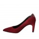 Women's pump shoe in marroon suede and printed leather heel 8