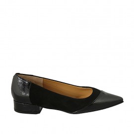 Woman's pointy ballerina shoe in black suede and patent leather heel 2 - Available sizes:  33, 34, 42, 43, 44, 45, 46